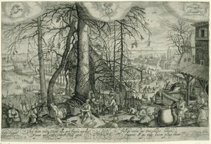 Vinterlandskap med vinteraktiviteter Hiems (tittel på objekt) Four Seasons (serietittel) av Johan Barra