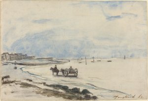 Cart on the Beach at Etretat, 1862. av Johan Barthold Jongkind
