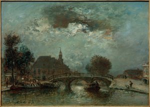 De gamle kvinnene og barna huser på Spui i Haag av Johan Barthold Jongkind