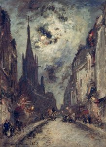 Rue St. Jacques med kirken St. Séverin nær Mondsche av Johan Barthold Jongkind