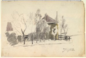 Haywagon in a Farmyard (recto); Utsikt over en gård (verso) av Johan Barthold Jongkind
