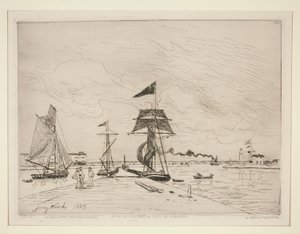 Trebrygge i havnen i Honfleur av Johan Barthold Jongkind