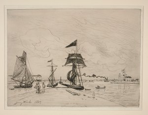 Trebrygge i havnen i Honfleur av Johan Barthold Jongkind