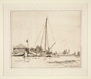 La Barque amarr?e (Den fortøyde båten) av Johan Barthold Jongkind