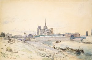 Notre Dame i Paris sett fra Quai de la Tournelle av Johan Barthold Jongkind