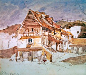 Gamle hus i Dieppe, Normandie, Frankrike, 1851 (penn, blekk og wc på papir) av Johan Barthold Jongkind
