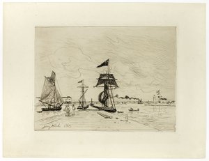 Pier ved havnen i Honfleur av Johan Barthold Jongkind