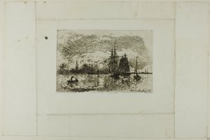 Solnedgang, Antwerpen havn av Johan Barthold Jongkind