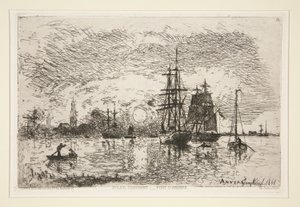 Solnedgang - Port d av Johan Barthold Jongkind