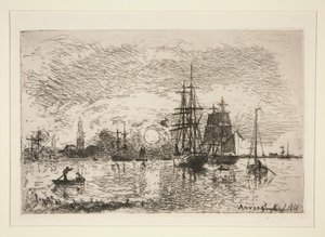 Solnedgang - Port d av Johan Barthold Jongkind