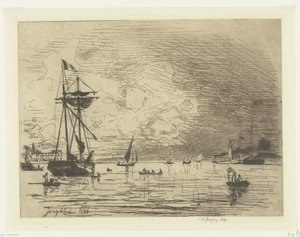 Honfleur havneavkjørsel Sortie du port de Honfleur (tittel på objekt) av Johan Barthold Jongkind