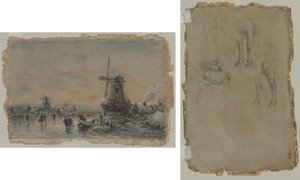 View of Arnheim (recto) Studies of a Bull (verso) av Johan Barthold Jongkind