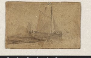 Fiskelekter fortøyd ved et nes av Johan Barthold Jongkind