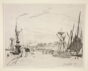 Utsikt fra havnen til jernbanen? Honfleur (Utsikt over havnen fra jernbanen til Honfleur) av Johan Barthold Jongkind