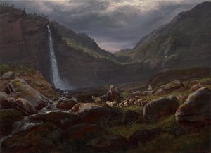 Feige Foss (Feigefossen), Lysterfjord, Norge av Johan Christian Dahl