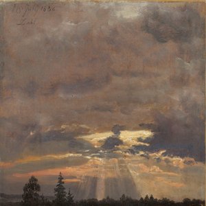 Skystudie med solstråler av Johan Christian Dahl