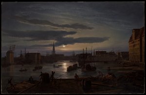 Københavns havn i måneskinn av Johan Christian Dahl