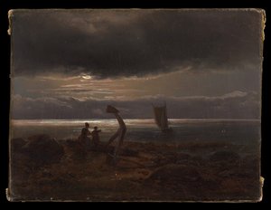Mor og barn ved sjøen av Johan Christian Dahl