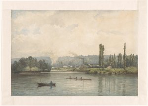 Utsikt over Port-Marly på Seinen, med vaskehuset av Johan Conrad Greive (signed by artist)