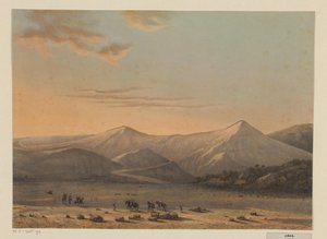 Utsikt over Bromo-vulkanen Det ildpustende fjellet Bromo i 1856 (Probolingo-residensen) (tittel på objektet)