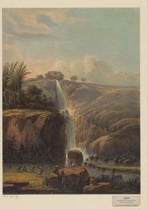 Utsikt over fossen i Singahan Waterfall Singahan (Residency Rembang) (tittel på objekt) av Johan Conrad Greive