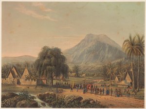 Bryllupsprosesjon ved foten av Mount Salak på Java Bryllupsprosesjon i Salak-dalen (tittel på objekt) av Johan Conrad Greive