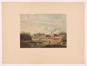 Pangka-fabrikken nær Tegal i Central Java Sukkerfabrikk Pangka; Residence Tagal Java etter malerier og tegninger av A. Salm (serietittel) av Johan Conrad Greive