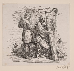 En gammel harpist og en gutt under et tre av Johan Frederik Rosenstand