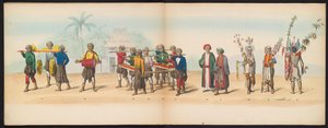 Mascarada studenților din Delft, 1857 (planșa 7) Procesiune costumată susținută de membrii corpului studențesc din Delft la 5 mai 1857, înfățișând procesiunea Garebeg a sultanului din Djokjokarta și cele mai caracteristice tipuri din regiunea norvegiană.