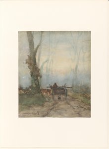 Bondevogn på skogsvei av Johan Hendrik Weissenbruch (signed by artist)