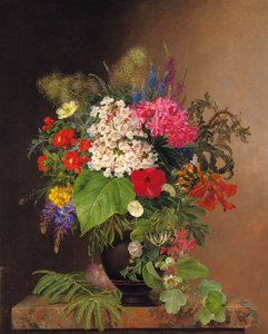 Convolvulus, lupiner, speedwell og fuschia i en vase, 1833 av Johan Laurents Jensen