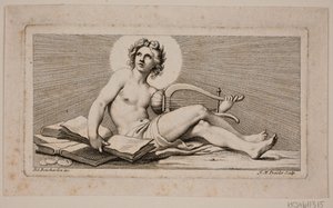 Vignetten. En sittende Apollo med harpen