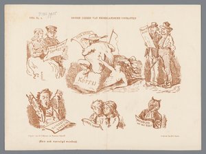 Tegneserie om de forskjellige typene avislesere, 1870 Enkeltlesere av nederlandske aviser (tittel på objekt)