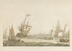 Utsikt over IJ med Oost-Indisch Zeemagazijn og Oosterkerk av Johan Teyler (possibly)