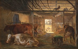 Et fjøs på en gård i Vejby, Sjælland av Johan Thomas Lundbye