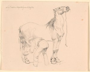 En hest stelles av Johan Thomas Lundbye