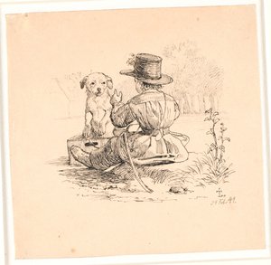 Kjøreturen. Illustrasjon til Kaalunds "Fabler for barn". Se kommentar fra arkkatalog. av Johan Thomas Lundbye