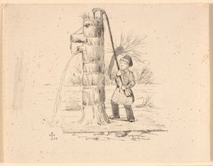 Post. Illustrasjon til Kaalunds "Fabler for barn". Se kommentar fra arkkatalog. av Johan Thomas Lundbye