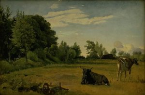 To kyr inn som felt ved Vognserup hovedgård, Sjælland av Johan Thomas Lundbye