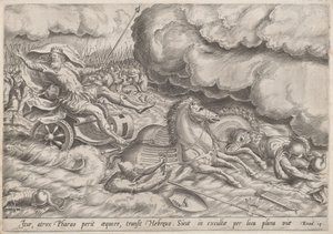 Krysset av Rødehavet av Johan Wierix, after Maarten van Cleef