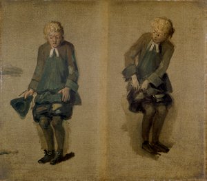 To skisser av David Garrick som Abel Drugger i 'The Alchymist', 1700-tallet