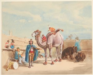 En dyretemmer med kamel, aper, bjørn osv. av Johann Adam Klein