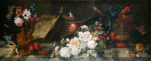 Stilleben med blomster og frukt, ca. 1785-87 (olje på lerret) av Johann Amandus Winck