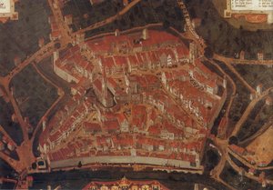 Utsikt over byen Wangen (Allgäu); Rådhuskinn av Johann Andreas Rauch