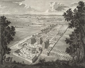 Perspektiv fugleperspektiv av menyen på Weißenstein slott i Pommersfelden