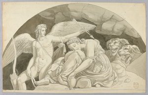 Amor vekker psyken overvunnet av innholdet i vasen fylt av Proserpine av Johann August Nahl the Younger