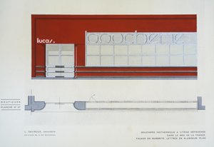 Boucherie Isothermique a Vitrine Refrigeree, L Savreux, Boutiques, Henry Delacroix, Editions S De Bonadona, Paris, slutten av 1920-tallet, Pochoir Print