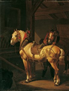 To trekkhester i stallen av Johann Baptist Michael Dallinger von Dalling