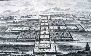 Perspektivutsikt over keiserpalasset, Beijing, Kina, fra 