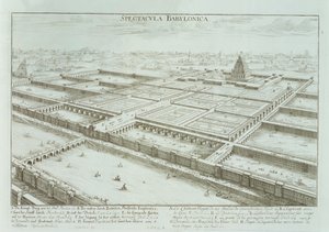 Panoramautsikt over det kongelige palasset og de hengende hagene i Babylon, fra 